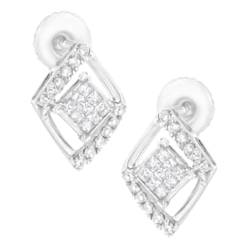 10K White Gold 1/3ctw Princess-cut Diamond Double Triangle Stud Earrings