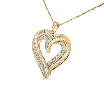 14K Yellow Gold Over Sterling Silver 3/4ctw Mixed Cut Diamond Open Heart
18" Pendant w\chain