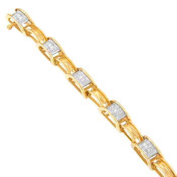 14K Yellow Gold 1.0ctw Princess Cut Diamond Chain Link Bracelet