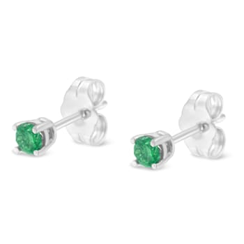 0.25ctw Round-Cut Green Diamond Sterling Silver Classic Stud Earrings