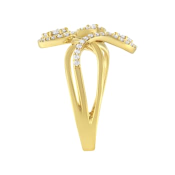 10K Yellow Gold 1/2ctw Round Diamond Crossover Triple Leaf Bypass Ring
(I-J Color, I1-I2 Clarity)