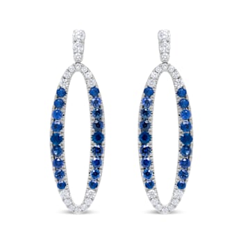 18K White Gold 1.11 Cttw Blue Round Diamond and Blue Sapphire Openwork
Oval Dangle Earrings