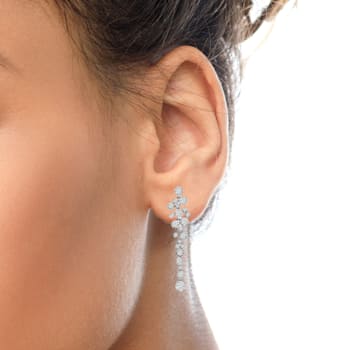18K White Gold 3.15ctw Round Diamond Waterfall Drop Dangle Stud Earrings