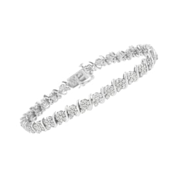 Sterling Silver 2.75ctw Diamond Floral Cluster Link Bracelet