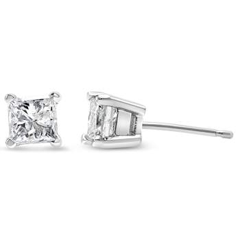 14K White Gold 1.0ctw Princess-Cut Square Near Colorless Diamond Classic
Solitaire Stud Earrings