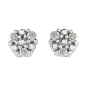 Sterling Silver 1/10ctw Prong Set Round-Cut Trio Diamond Stud Earrings