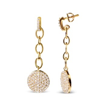 18K Yellow Gold Plated .925 Sterling Silver 1.0ctw Diamond Composite
Cluster Dangle Chain Earrings