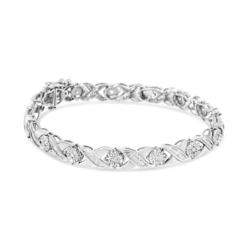 Sterling-Silver 1ct TDW Round and Baguette Diamond X-Link Tennis
Bracelet (I-J, I2-I3) - 7"