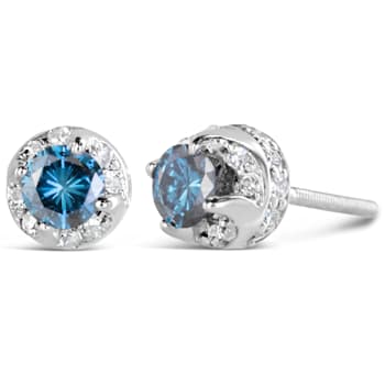 1.00ctw Treated Blue and White Diamond 14K White Gold Hidden Halo Stud Earrings