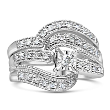 Sterling Silver 1/3ctw Diamond Crisscross Engagement Bridal Set