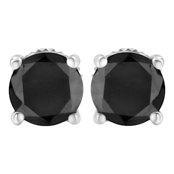 1.00ctw Round-Cut Black Diamond Sterling Silver Classic Stud Earrings
