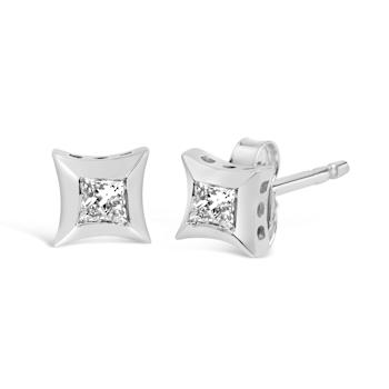 10K White Gold 1/5 Cttw Invisible Set Princess-Cut Diamond Stud Earrings
(H-I Color, SI2-I1 Clarity)