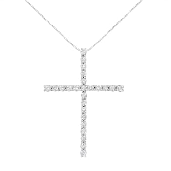 Sterling Silver 2 1/2ctw Diamond Cross Pendant With Chain (H-I, I2-I3)