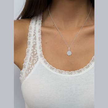 Sterling Silver 1/4ctw Miracle Set Diamond Floral Cluster 18"
Pendant w\chain
