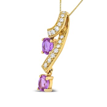14K Yellow Gold 6x4mm Oval Pink Sapphire and 1/5ctw Round Diamond
Pendant w\chain