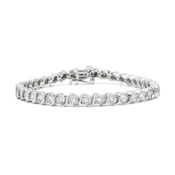 Rhodium Over Sterling Silver 1/4 Cttw Diamond "S" Tennis Bracelet