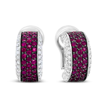 Black Rhodium Over 18K White Gold 3/4 Cttw Round Diamonds and Ruby
Huggie Hoop Earrings