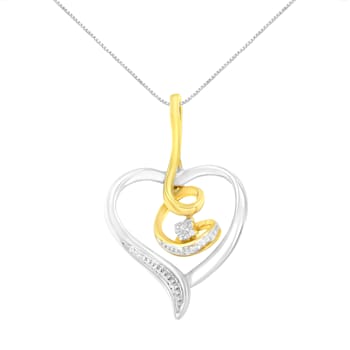 Diamond-Accented Swirl Open Heart 10K Yellow & White Gold Pendant
Necklace with 18" Chain