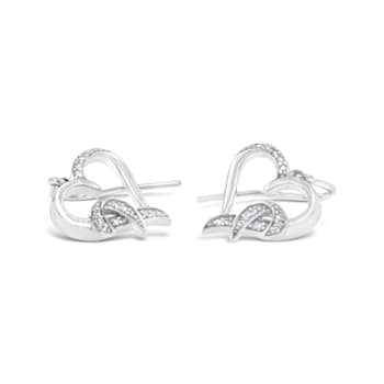 Sterling Silver Round Cut Diamond Heart Dangle Earrings .09ctw
