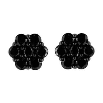 Sterling Silver 2.0ctw Prong Set Round-Cut Treated Black Diamond Floral
Cluster Stud Earring