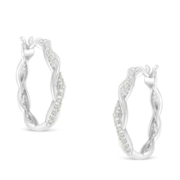 Sterling-Silver 1/4ctw Pave Set Diamond Twisted Spiral Hoop Earring