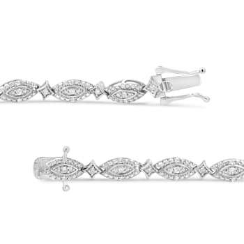 Sterling Silver 1/2 Cttw Diamond Alternating Marquise and Starburst
Shaped Link Bracelet