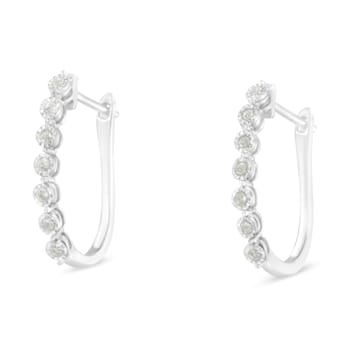 Sterling Silver 1/2ctw Miracle-Set Diamond 7 Stone Hoop Earrings