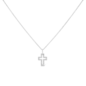 .925 Sterling Silver 1/10 cttw Pave-Set Round-Cut Diamond Open Cross
18" Pendant Necklace