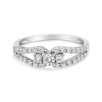 10K White Gold 1/2ctw Round Diamond Three Stone Split Shank Ring (H-I
Color, SI1-SI2 Clarity)