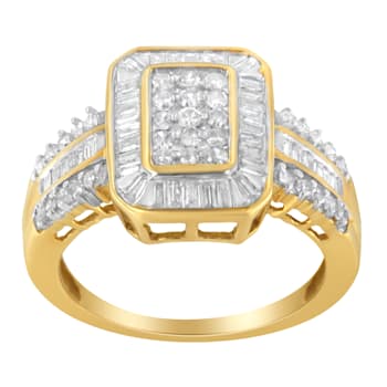 10K Yellow Gold Round and Baguette-Cut Diamond Cluster Ring (1.0 Cttw,
I-J Color, SI1-SI2 Clarity)