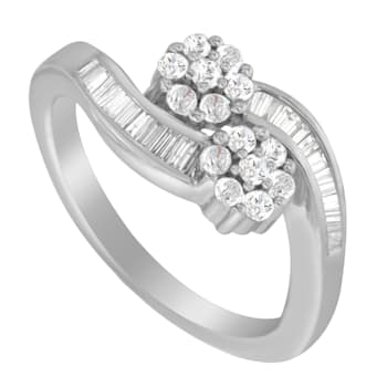 14K White Gold Round and Baguette Diamond Bypass Ring (1/2 cttw, H-I
Color, I1-I2 Clarity)