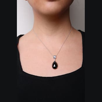 18K White Gold Pear Cut Blue Topaz and Black Onyx Gemstone with Diamond
Accent Dangle Drop Pendant