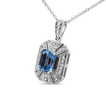 .925 Sterling Silver 8x6mm Gemstone and Diamond Accent Art Deco Style
18" Pendant Necklace