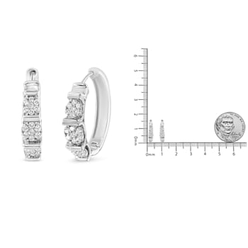 Sterling Silver 1/2ctw Lab Grown Round Diamond Floral Cluster Hoop Earrings