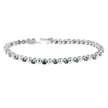 14K White Gold 3.0ctw Round-Cut Blue Diamonds Bracelet