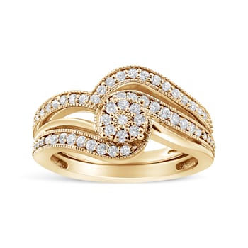14K Yellow Gold Over Sterling Silver 1/3ctw Multi-Diamond Bypass
Vintage-Style Bridal Set