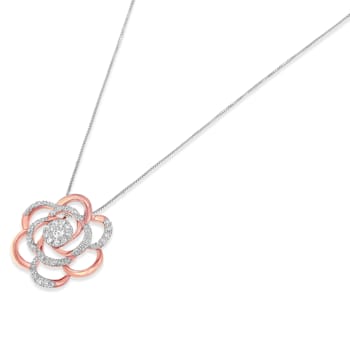 10K Rose Gold Over Sterling Silver Flower Pendant w\chain with 1/2ctw
Round Diamond (H-I, I1-I2)