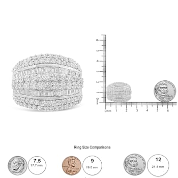 Sterling Silver 2.0ctw Round and Baguette-Cut Diamond Cluster Ring (H-I
Color, I1-I2 Clarity)