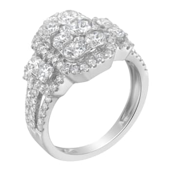 14K White Gold 2 1/4ctw Diamond Cocktail Cluster Ring (G-H Color, SI2-I1
Clarity) - Size 7