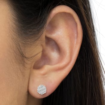 Sterling Silver 1/4ctw Round-Cut Diamond Miracle-Set Floral Cluster
Button Stud Earrings
