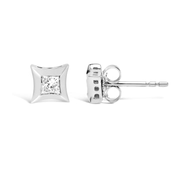 10K White Gold 1/5 Cttw Invisible Set Princess-Cut Diamond Stud Earrings
(H-I Color, SI2-I1 Clarity)