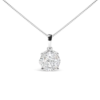 14k White 1.0ctw Lab Grown Diamond Cluster Pendant 18" Chain(G-H
Color, VS1-VS2 Clarity)