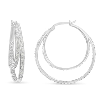Sterling Silver 1/2ctw Miracle-Set Diamond Double Hoop with Latchback Earrings