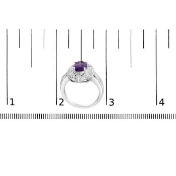 Sterling Silver 9x7mm Oval Purple Amethyst and Diamond Accent Art Deco
Style Cocktail Ring