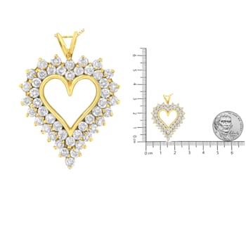 4.00ctw Diamond Cluster 14K Yellow Gold Over Sterling Silver Heart Necklace