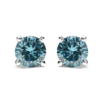14K White Gold 1/2 Cttw Aqua Blue Diamond Screw-Back 4-Prong Classic
Stud Earrings