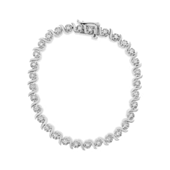 925 Sterling Silver 1.0 Cttw Diamond Spiral Wave Link 7" Tennis
Bracelet (I-J Color, I3 Clarity)