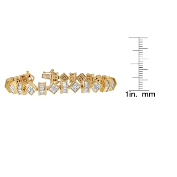 14K Yellow Gold 7.50ctw Princess and Baguette Diamond Modern Link Bracelet