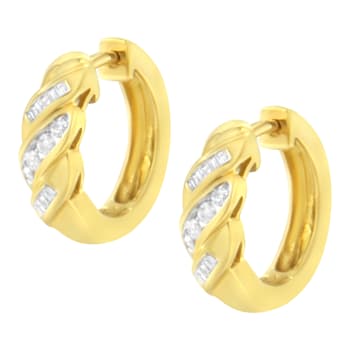 14K Yellow Gold 1/4ctw Alternating 3 Row Baguette and Round Diamond
Huggie Hoop Earrings