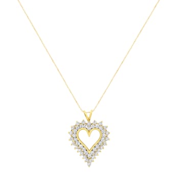 4.00ctw Diamond Cluster 14K Yellow Gold Over Sterling Silver Heart Necklace